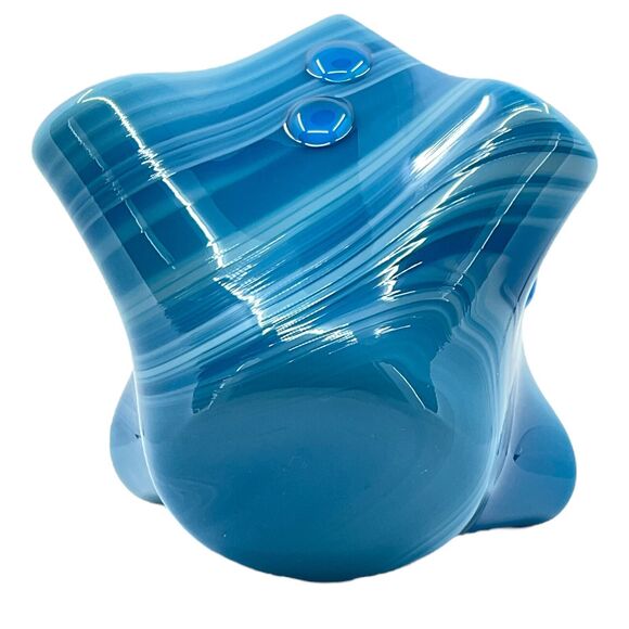 Blue Swirl Art Glass Handkerchief Vase Candle Holder Glass MCM Vintage - Picture 6 of 6